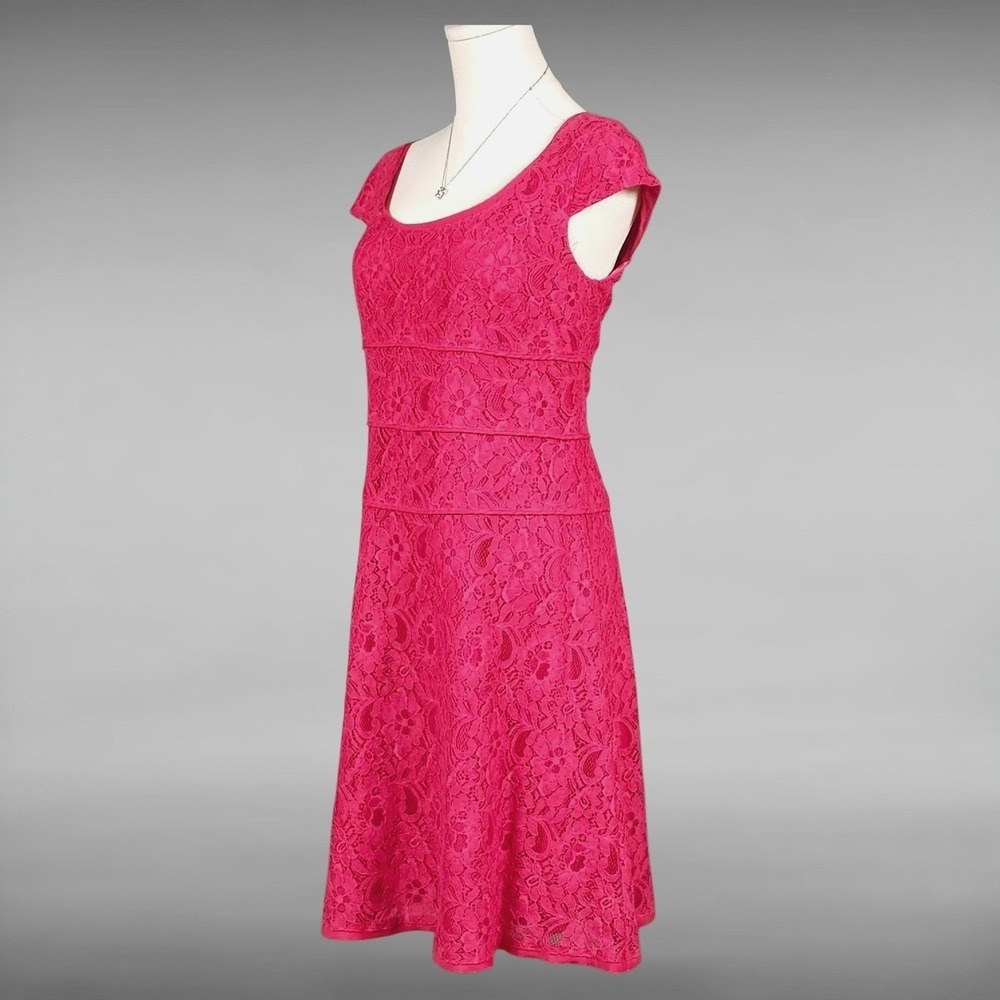 Floral Feminine Romantic Lace Fit & Flare Dress Pink Cap Sleeve Womens‎ 8